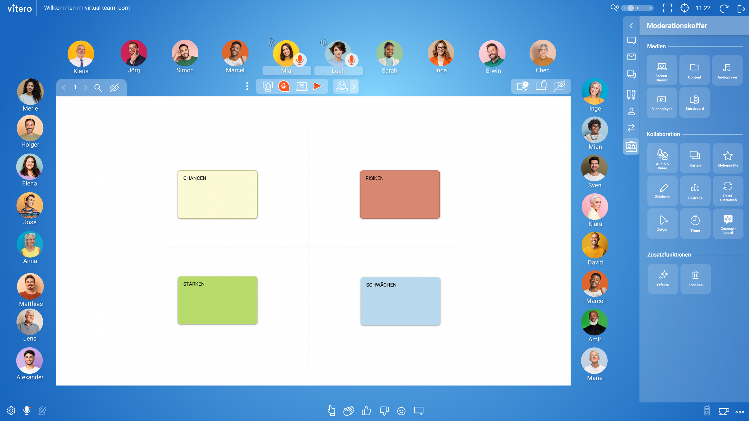 Screenshot des vitero Raumes, Moderationskoffer geöffnet